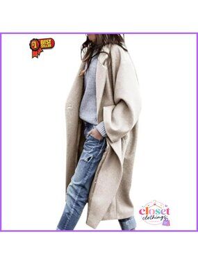 Notch Lapel Single Breasted Pea Coat Long Sleeve Wool Blend Overcoat